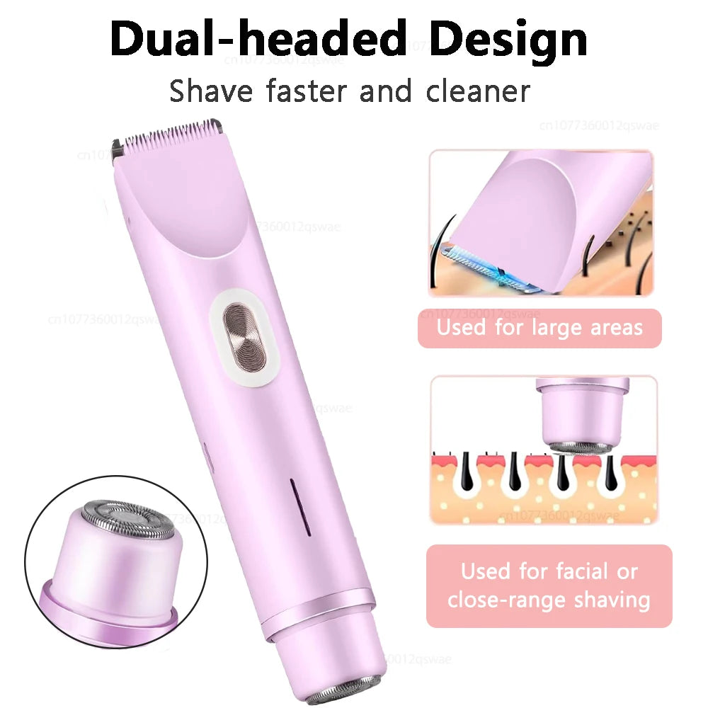Women Electric Shaver Dual Head Bikini Trimmer Waterproof Body Hair Trimmer Facial Hair Remover for Bikini Underarm Leg Arm