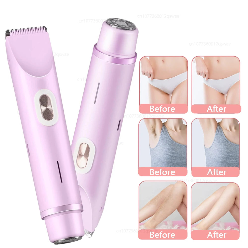 Women Electric Shaver Dual Head Bikini Trimmer Waterproof Body Hair Trimmer Facial Hair Remover for Bikini Underarm Leg Arm